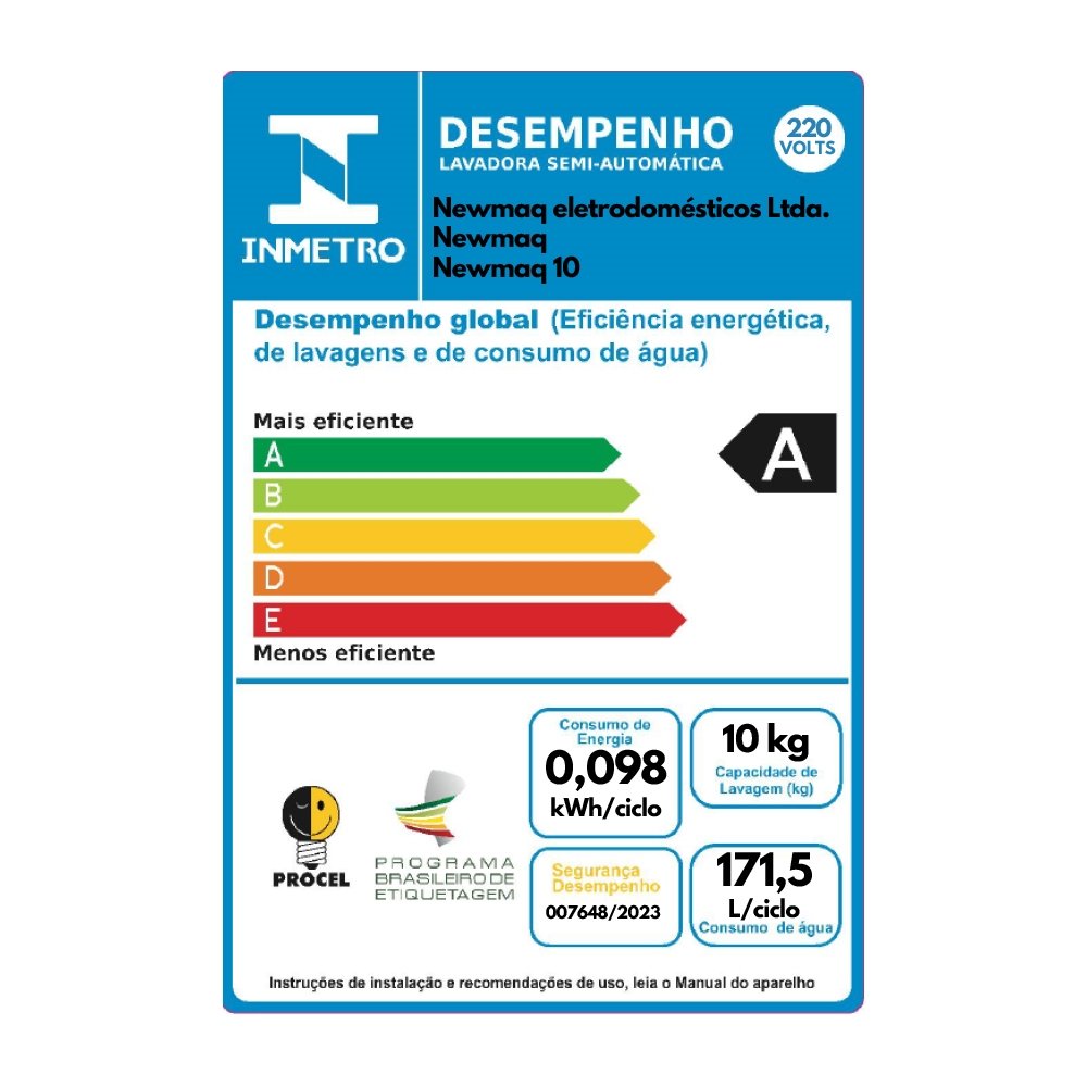 Tanquinho/Máquina de Lavar Roupas Semi-Automática 20,5Kg Newmaq Preta, 220V