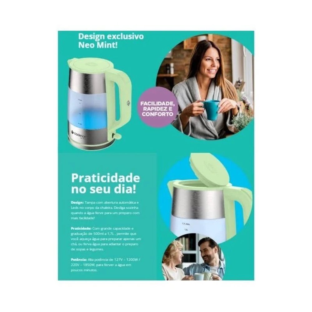 Chaleira Elétrica Cadence Neo Mint Inox e Verde CEL309 - 127 Volts