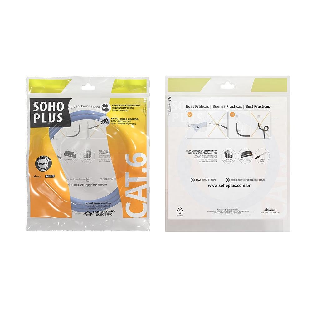 Cabo Patch Cord Cat6 T568a/B 2.5M Azul