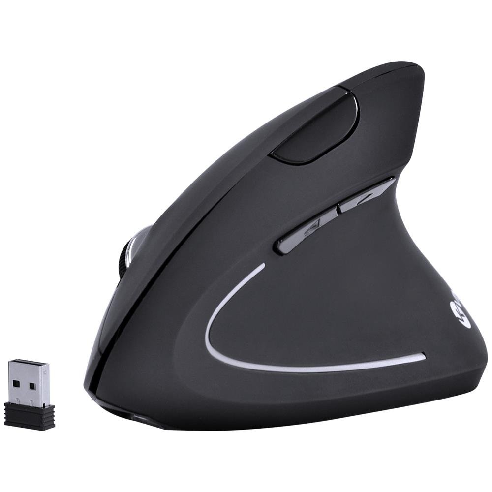 Mouse Sem Fio Recarregavel 2.4 Ghz Vertical Ergonomico Ortopedico Power Fit 1600 Dpi Preto Usb - Pm300