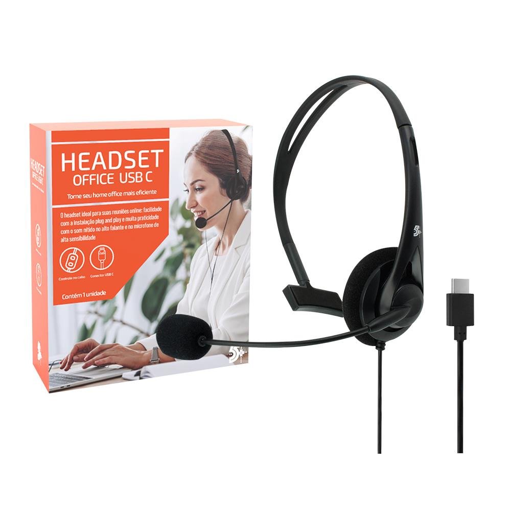 Headset Office 5+,Telefone e Computador com Microfone, USB C, 015-0102