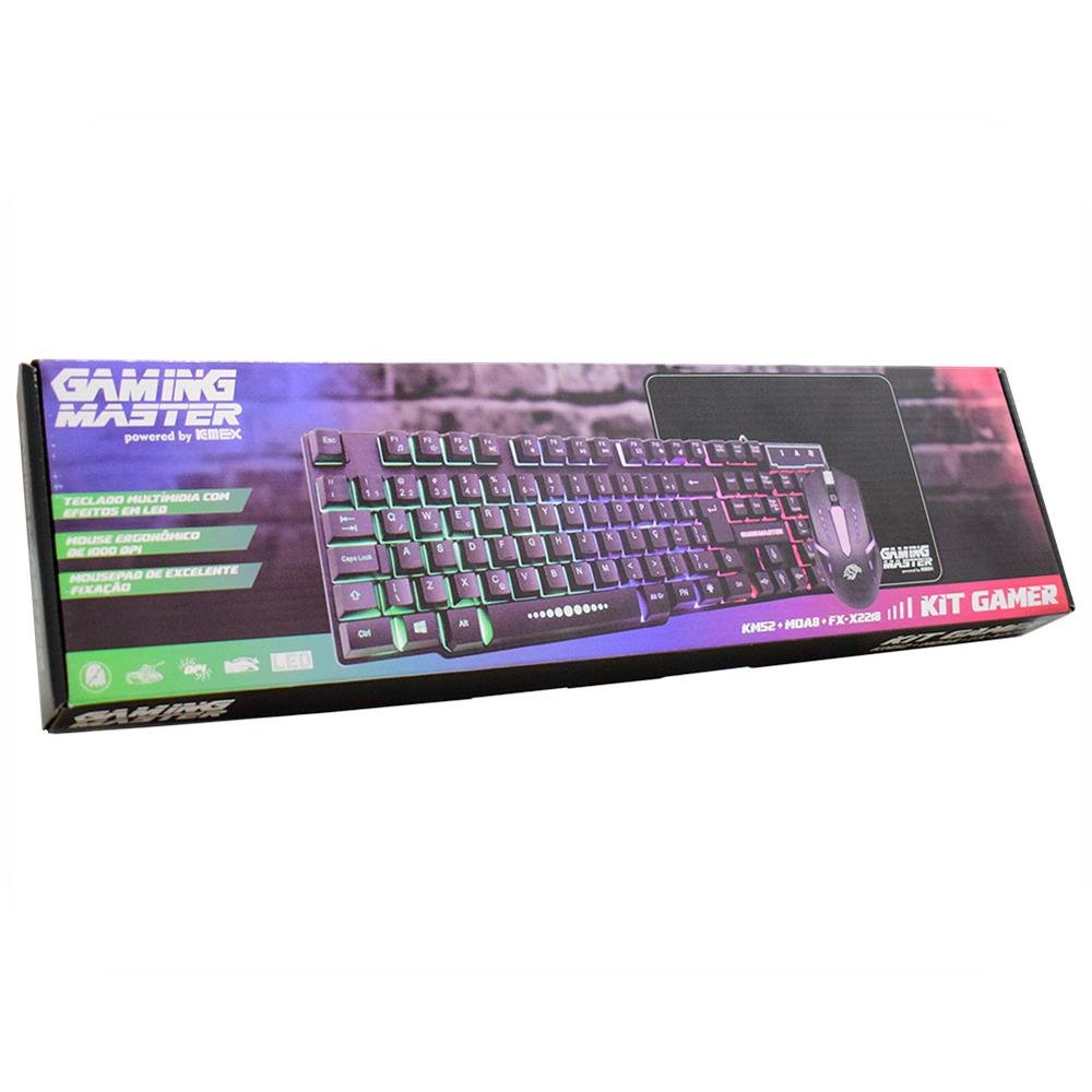 Kit mouse, teclado e mousepad k-mex km52 + moa8 + fx-x2218 preto b3km5228u01cb1x