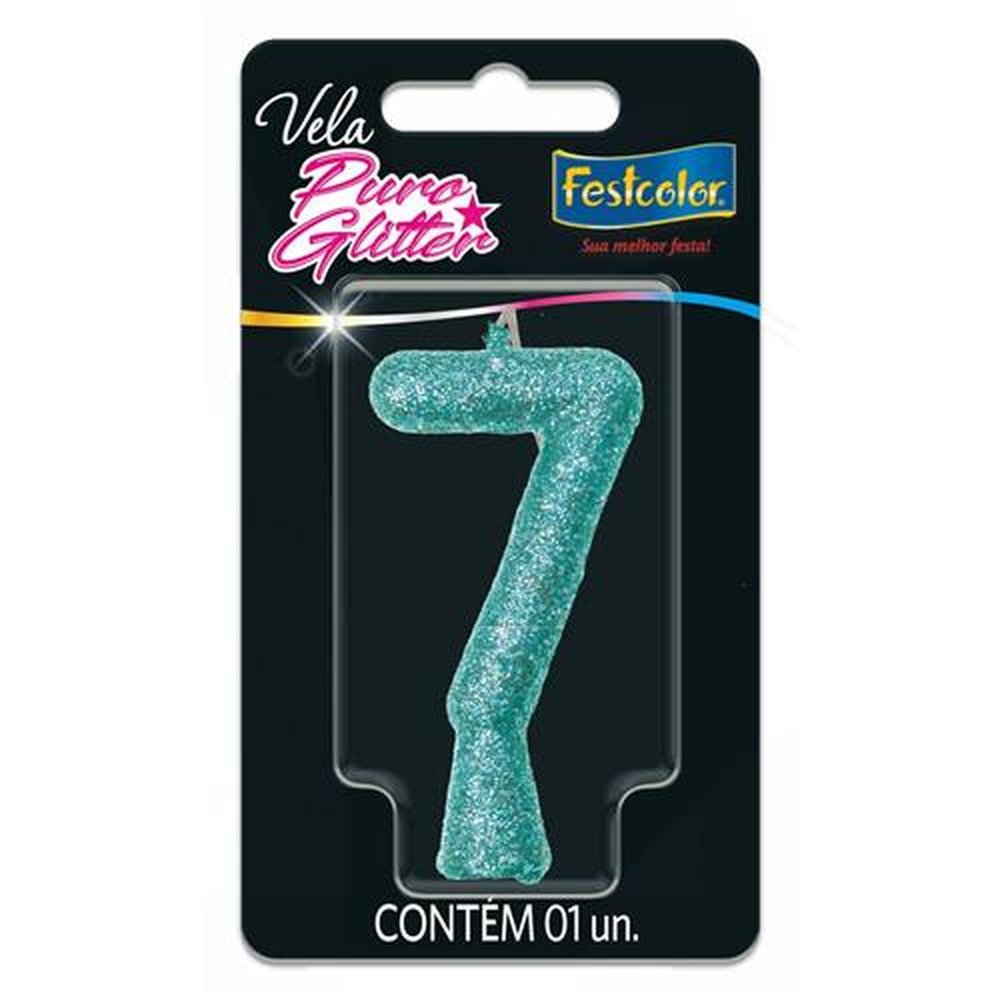 Vela Puro Glitter Tiffany N 7 - Embalagem com 1 unidade.