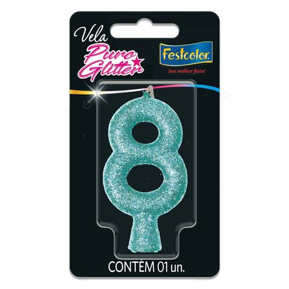 Vela Puro Glitter Tiffany N 8 - Embalagem com 1 unidade.