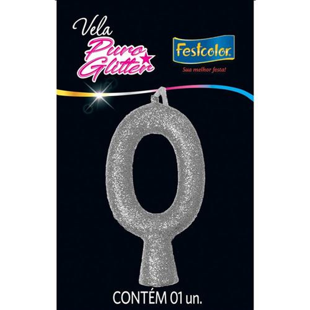 Vela Puro Glitter Prata N 0 - Embalagem com 1 unidade.