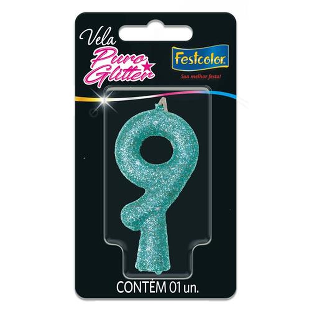 Vela Puro Glitter Tiffany N 9 - Embalagem com 1 unidade.