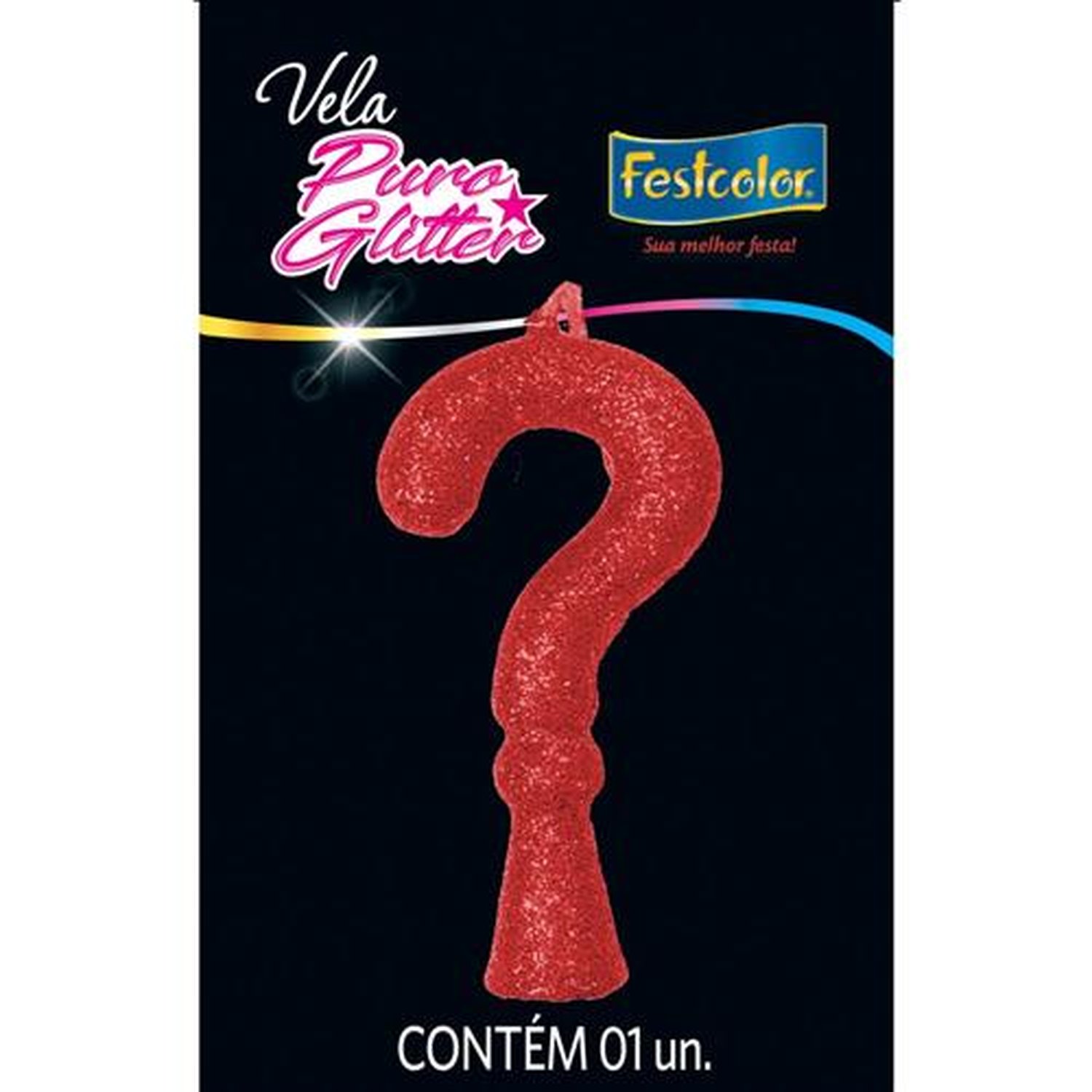 Vela Puro Glitter Vermelha N ? - Embalagem com 1 unidade.