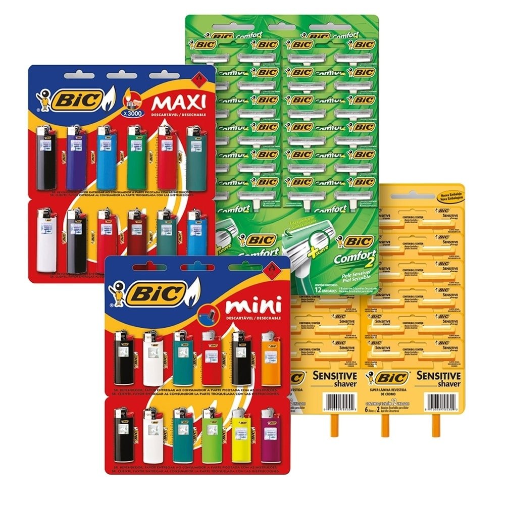 Kit Aparelho de Barber - 24 unidades + kit Isqueiro - 12 unidades - BIC