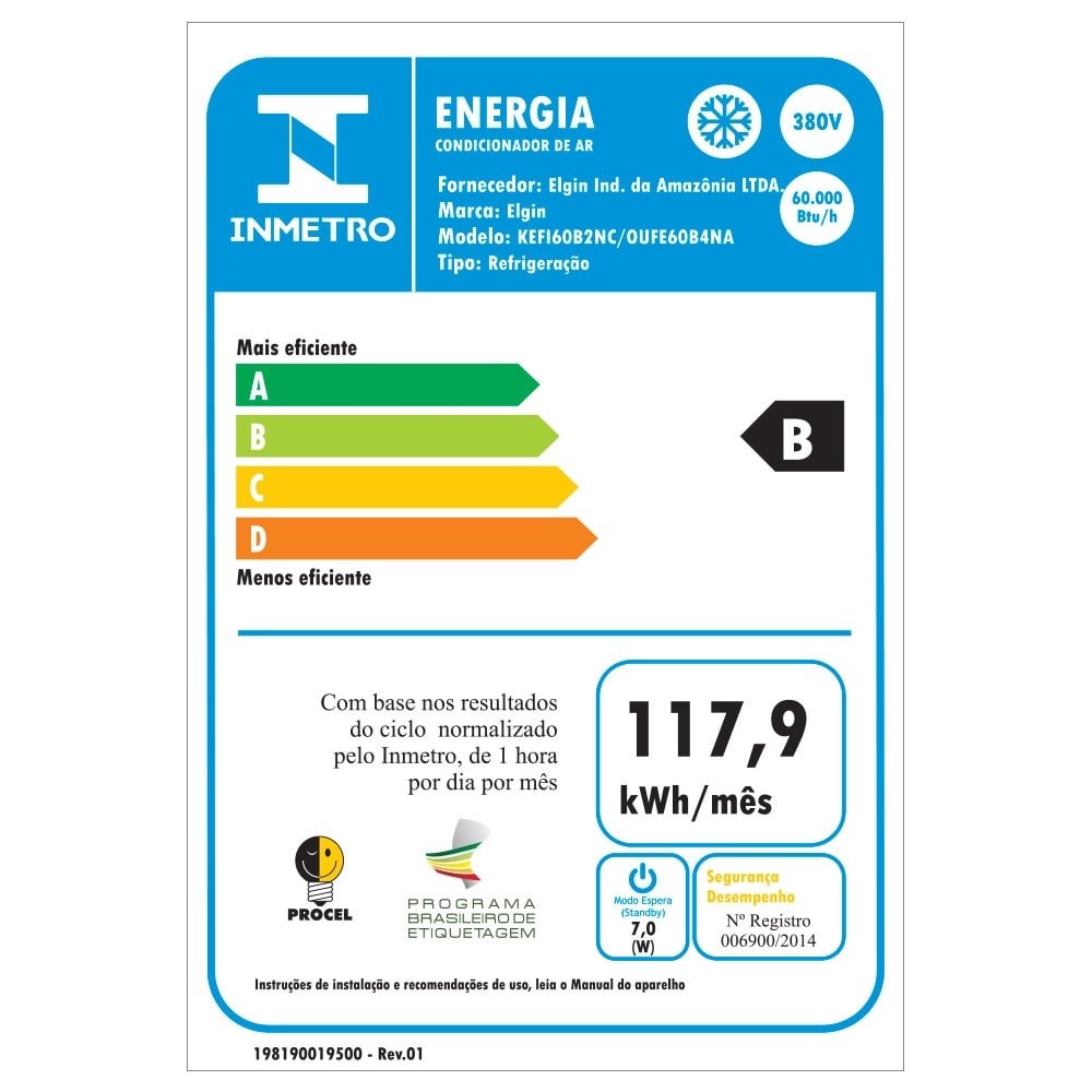 Ar Condicionado Split Cassete 60.000 BTUs Elgin, Eco, Frio, Branco, 380V