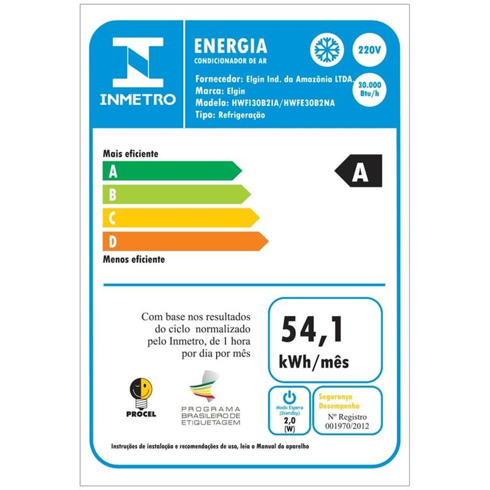 Ar Condicionado Split 30.000 BTUs Elgin HWF30, Eco Power, Frio, 220V