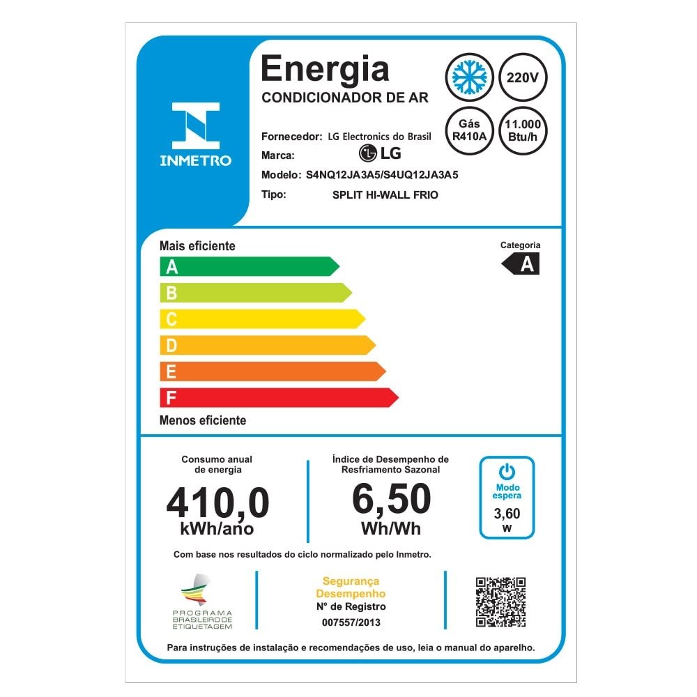 Ar Condicionado Split 12.000 BTUs LG S4NQ12JA3A5 - Dual Inverter Compact, Frio, 220V
