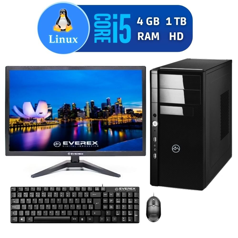 Computador Intel Core i5, 4GB, 1TB HD e Linux + Monitor 19"