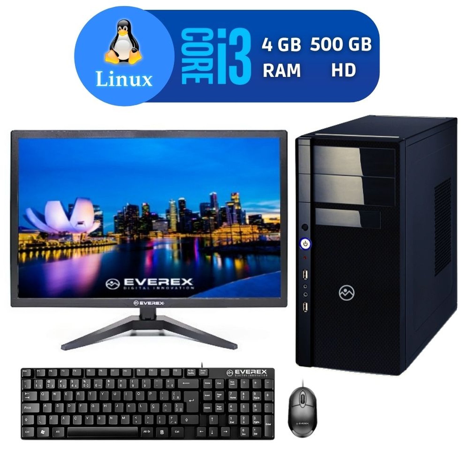 Computador Intel Core i3, 8GB, 500GB HD e Linux + MONITOR 19