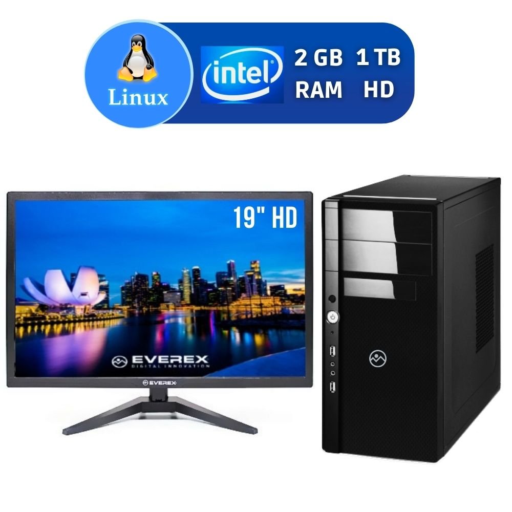 Computador Intel Dual Core, 2GB , 1TB HD e Linux + Monitor 19"