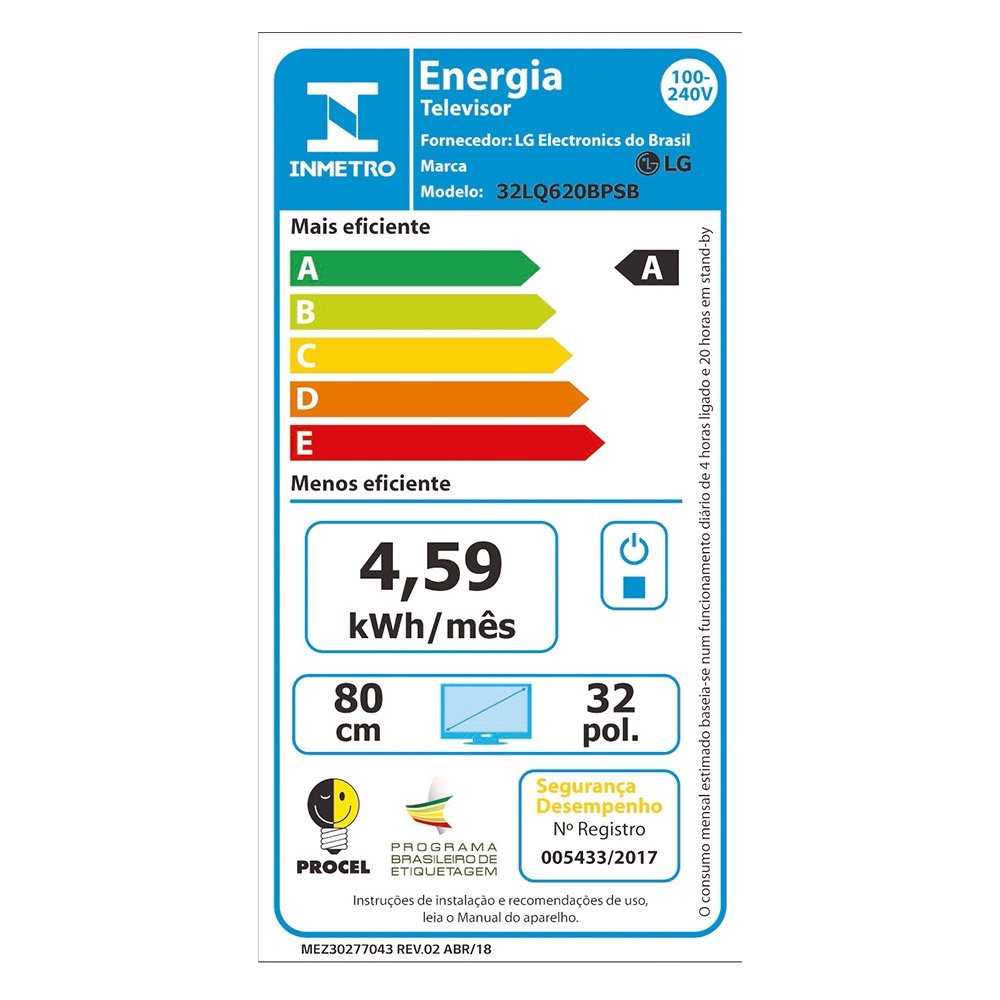 Smart TV LED 32" LG 32LQ620 HDR com Wi-Fi, Bluetooth, 1 USB, 2 HDMI, ThinQ AI, 60Hz