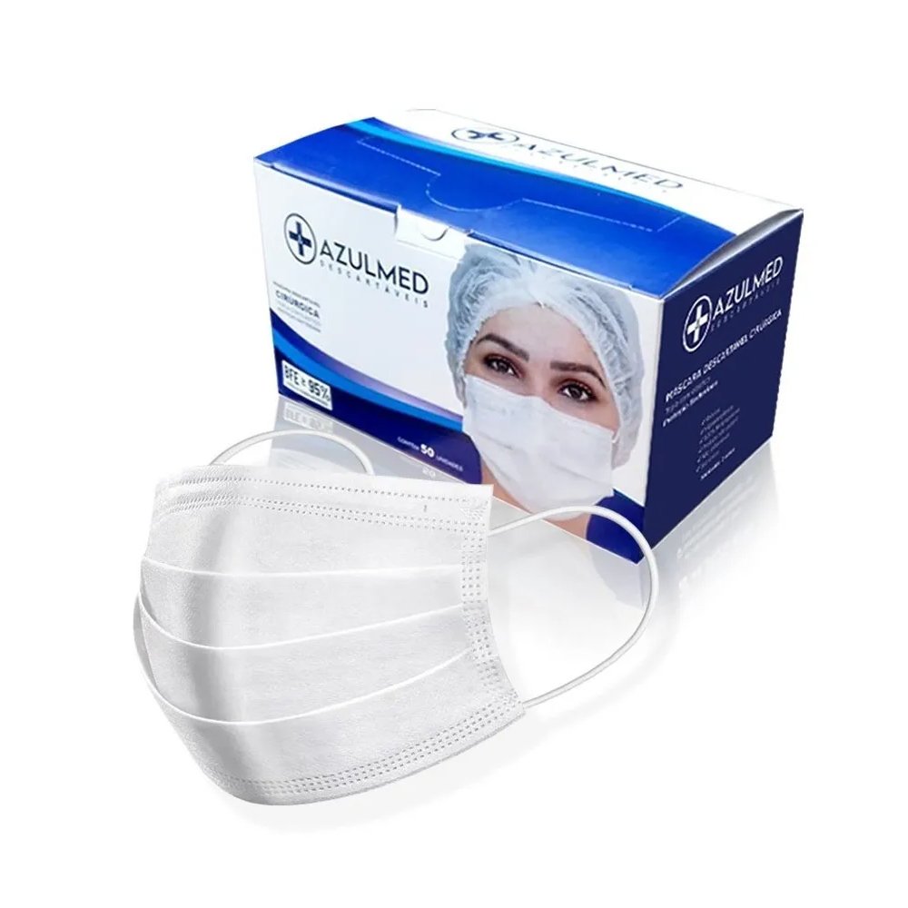 Mascara Descartavel Azulmed Adulto Tripla 50 Unidades