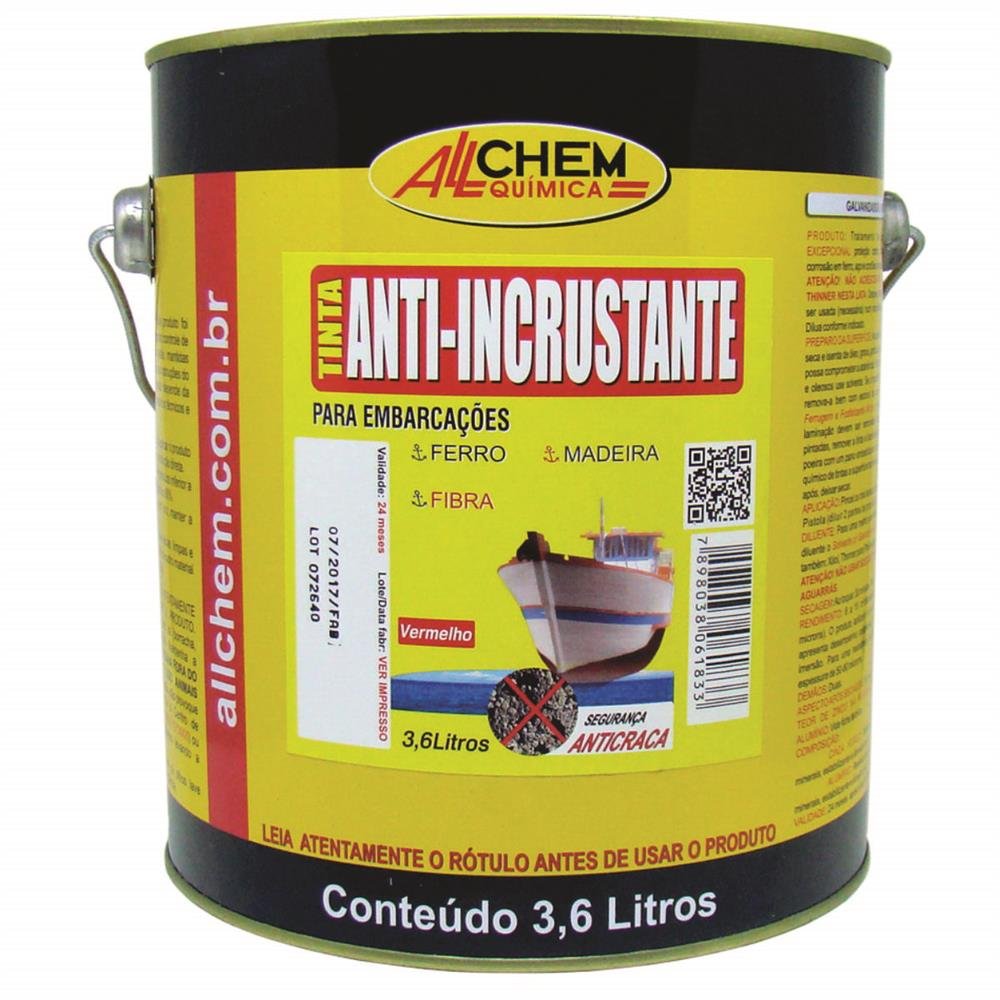Tinta Anti-Incrustante Para Embarcações Vermelho Allchem 3,6L