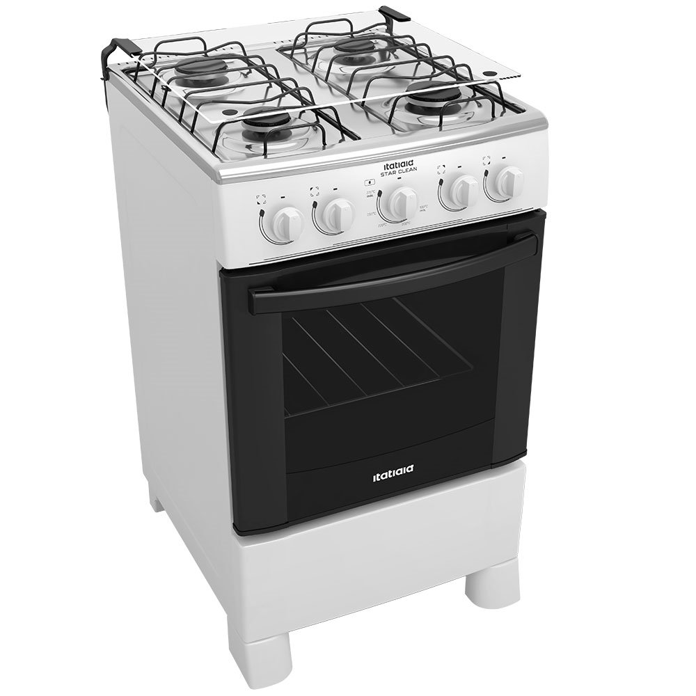 Fogão de Piso Itatiaia 4 Bocas Star Clean NG - Mesa de Aço Inox Branco