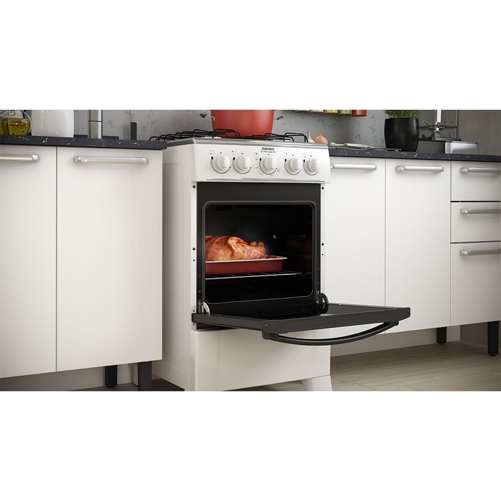 Fogão de Piso Itatiaia 4 Bocas Star Clean NG - Mesa de Aço Inox Branco