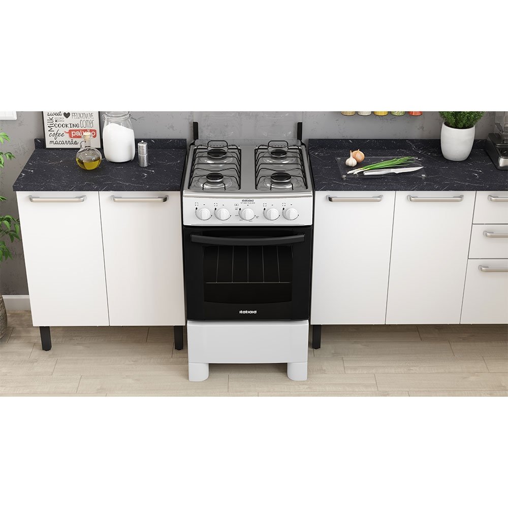 Fogão de Piso Itatiaia 4 Bocas Star Clean NG - Mesa de Aço Inox Branco