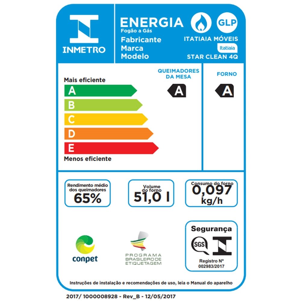 Fogão de Piso Itatiaia 4 Bocas Star Clean NG - Mesa de Aço Inox Branco