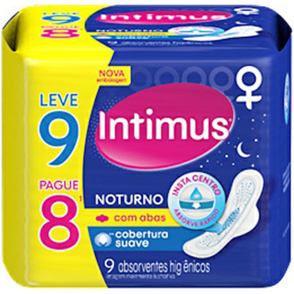 Absorvente Intimus Nouturno Cobertura Suave com Abas Embalagem com 9 Unidades