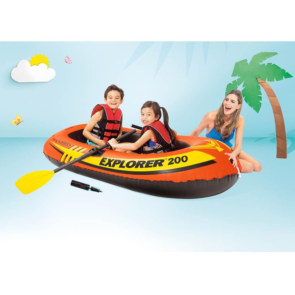 Bote Barco Inflável Explorer 200 Com Remos E Bomba Manual Intex - 58331NP
