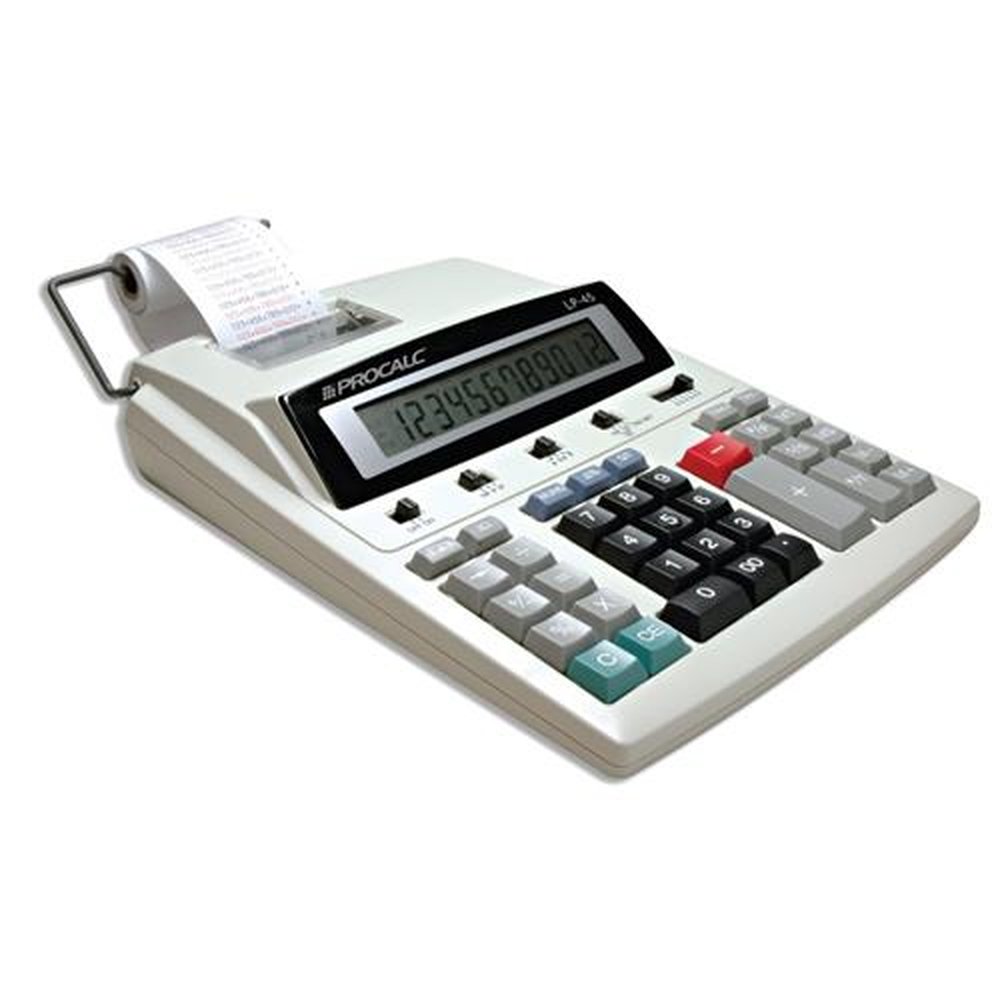 Calculadora de Impressão 12 Dígitos, Tamanho Grande, Adaptador Bivolt Incluso, Impressão ON / OFF, Rolete IR-4OT, Bicolor - PROCALC