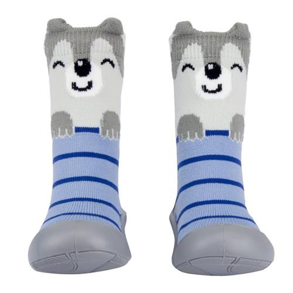 Kit Meia Comfort Ludica Azul Lobinho E Listras Masculino Pimpolho Grade 8 Pares - Numeração 17 A 22