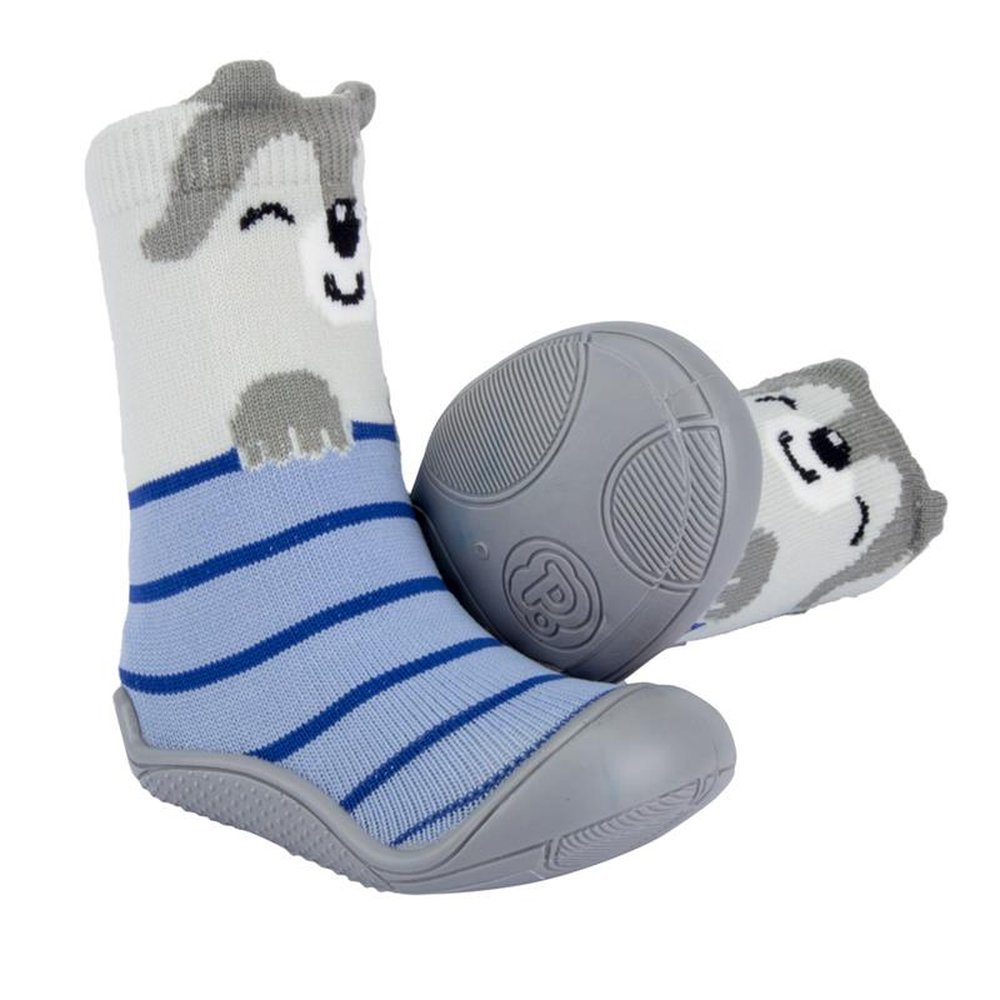Kit Meia Comfort Ludica Azul Lobinho E Listras Masculino Pimpolho Grade 8 Pares - Numeração 17 A 22