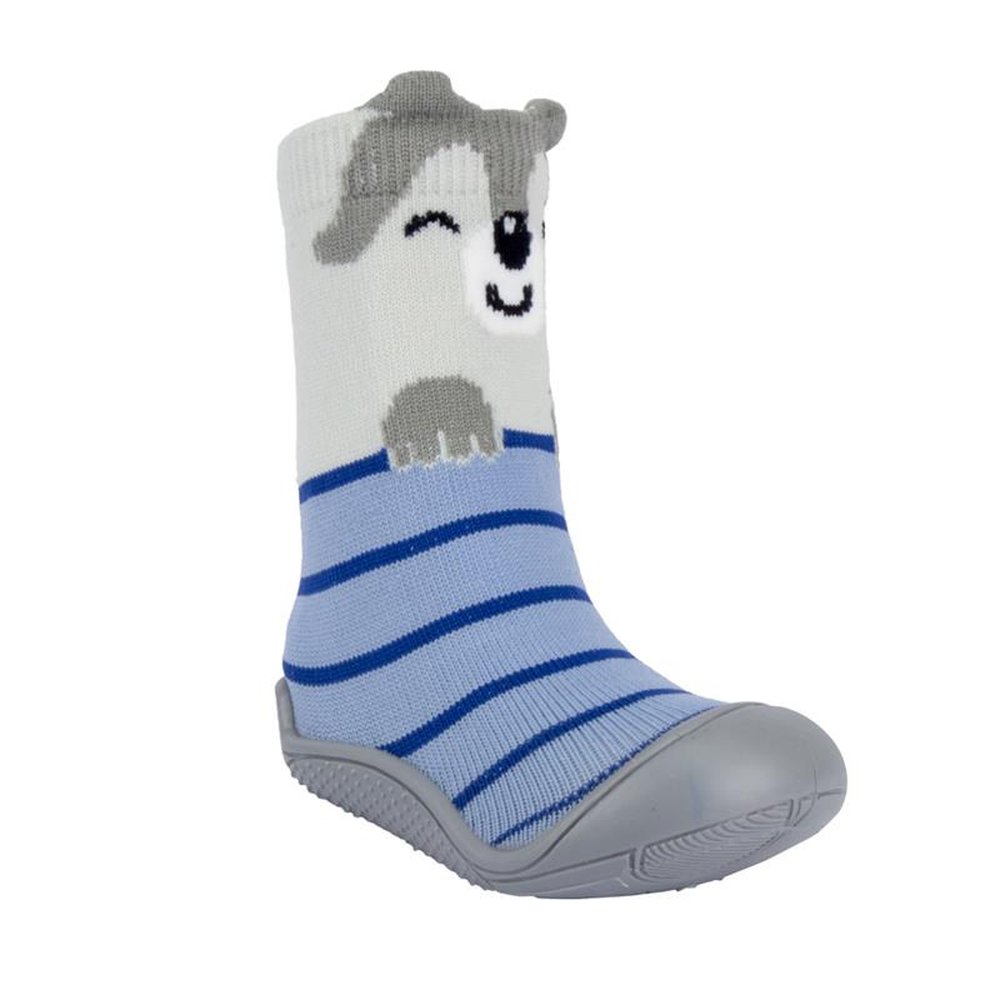 Kit Meia Comfort Ludica Azul Lobinho E Listras Masculino Pimpolho Grade 8 Pares - Numeração 17 A 22
