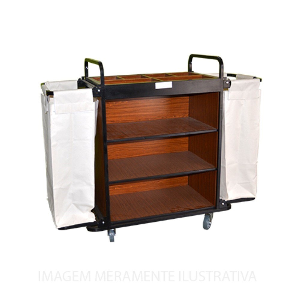 Carro Multi Funcional Camareira Madeira Com Bolsa