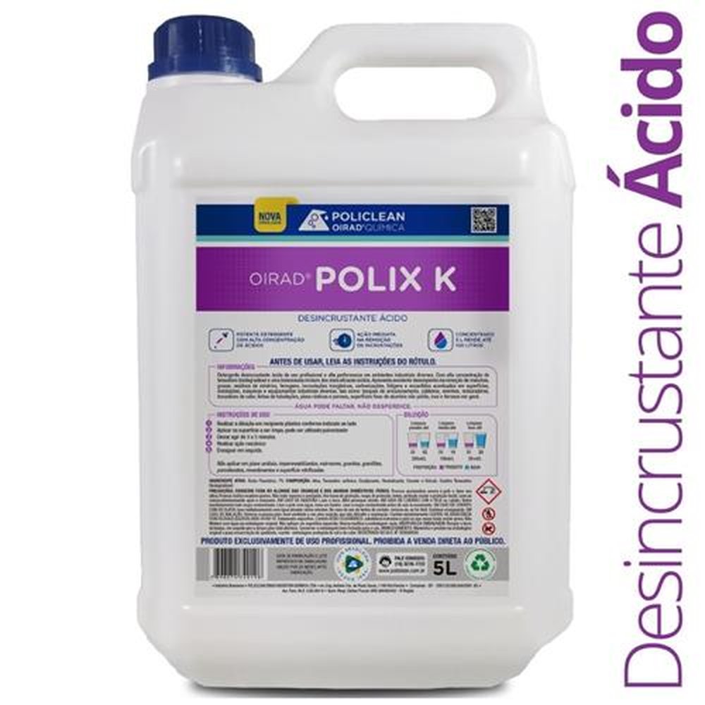 Oirad Polix K - Desincrustante Acido 05 L - Limpa Pisos, Pedras, Ar Condicionado e Máquinas
