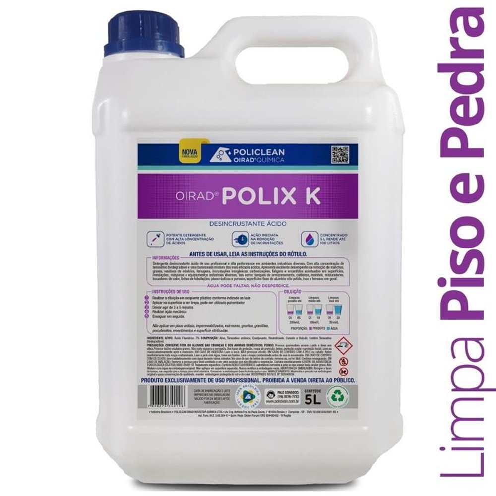 Oirad Polix K - Desincrustante Acido 05 L - Limpa Pisos, Pedras, Ar Condicionado e Máquinas