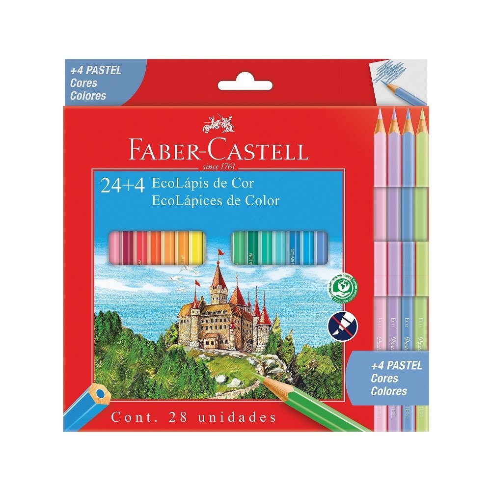 Lápis de Cor Faber Castell Sextavado 24 Cores + 4 Cores Pastéis - Embalagem com 6 Unidades