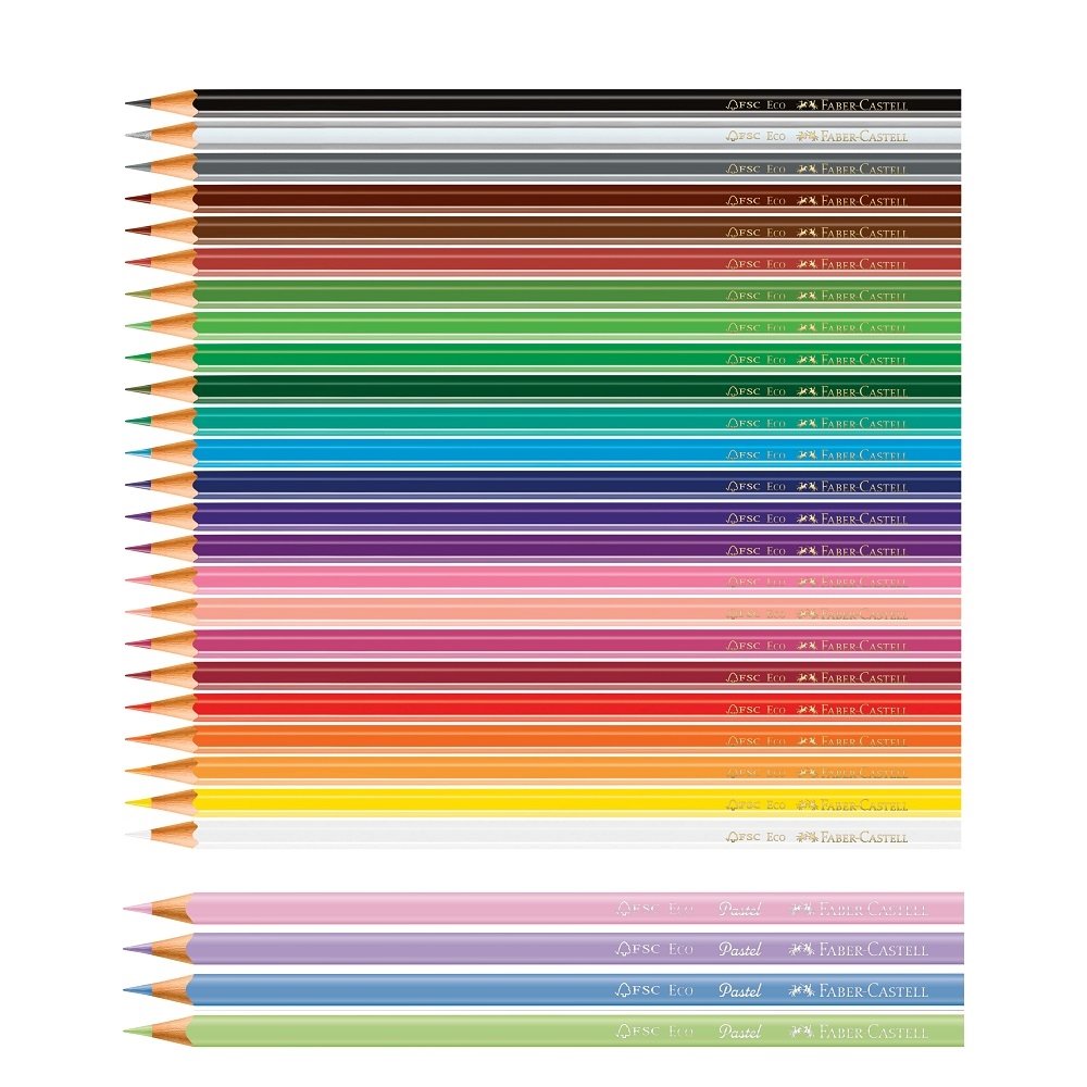 Lápis de Cor Faber Castell Sextavado 24 Cores + 4 Cores Pastéis - Embalagem com 6 Unidades