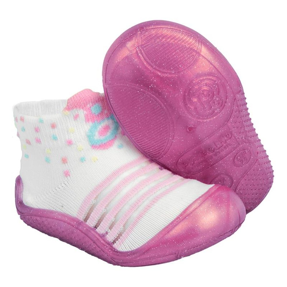 Kit Meia De Tule Com Solado Emborrachado Branca/Borboleta Feminino Pimpolho Grade 8 Pares - Numeração 17 A 22
