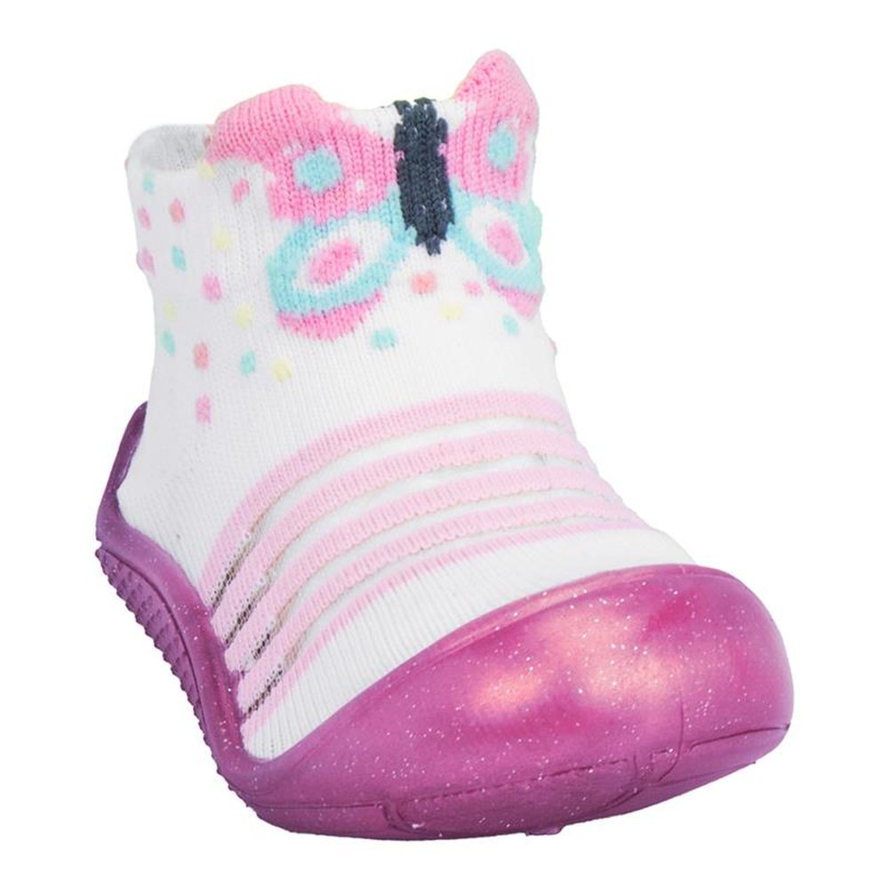 Kit Meia De Tule Com Solado Emborrachado Branca/Borboleta Feminino Pimpolho Grade 8 Pares - Numeração 17 A 22
