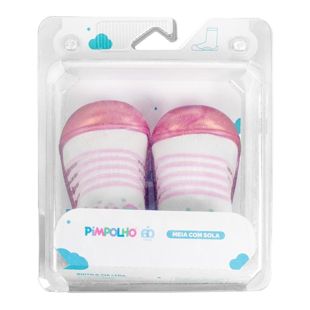 Kit Meia De Tule Com Solado Emborrachado Branca/Borboleta Feminino Pimpolho Grade 8 Pares - Numeração 17 A 22