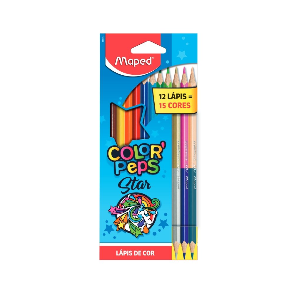 Lápis de Cor Maped 12 Lápis 15 Cores - Embalagem com 12 Unidades