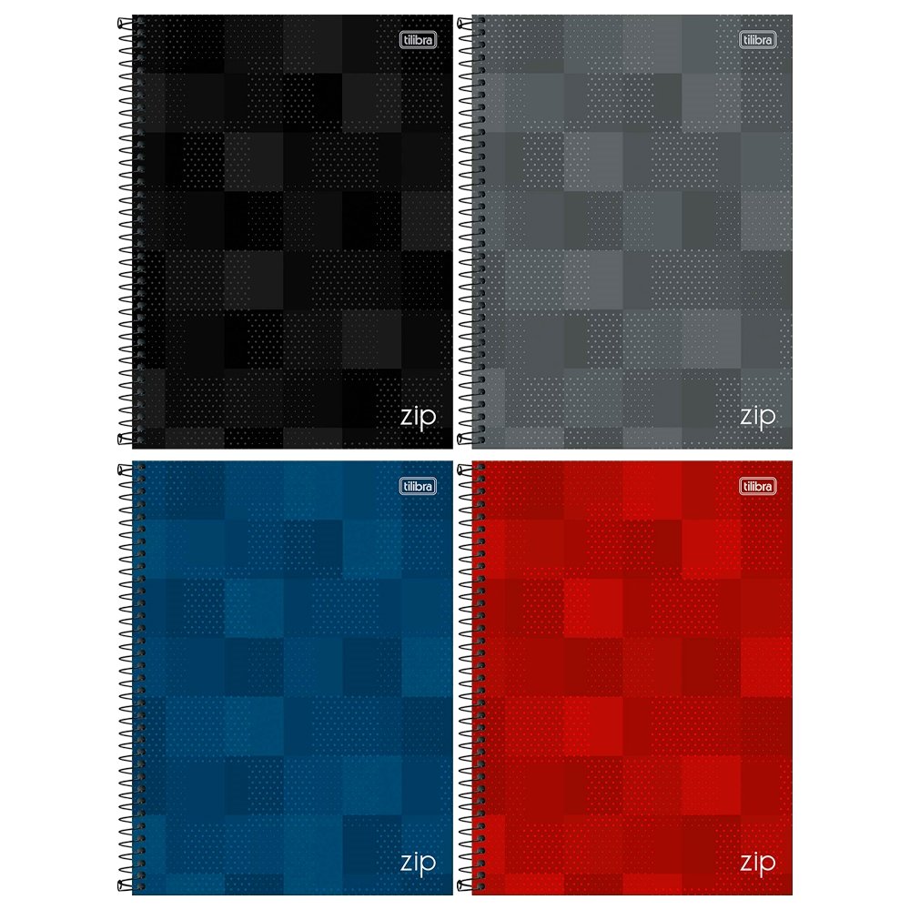 Caderno Espiral Tilibra Universitário Capa Dura Zip Preto 10 Matérias 160 Folhas - Embalagem com 4 Unidades
