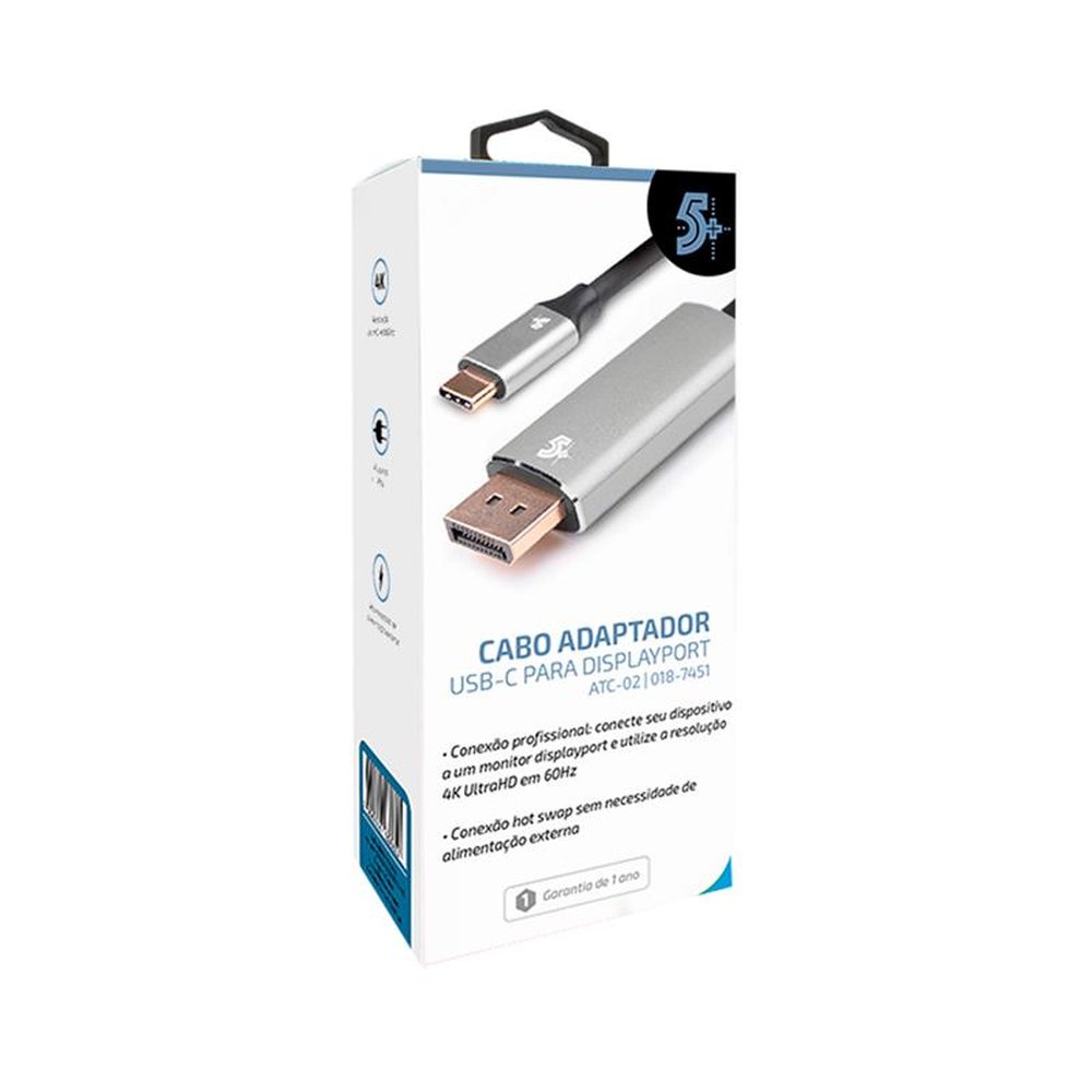 Cabo Adaptador USB-C para DisplayPort Macho 4K 60Hz - 1.8M