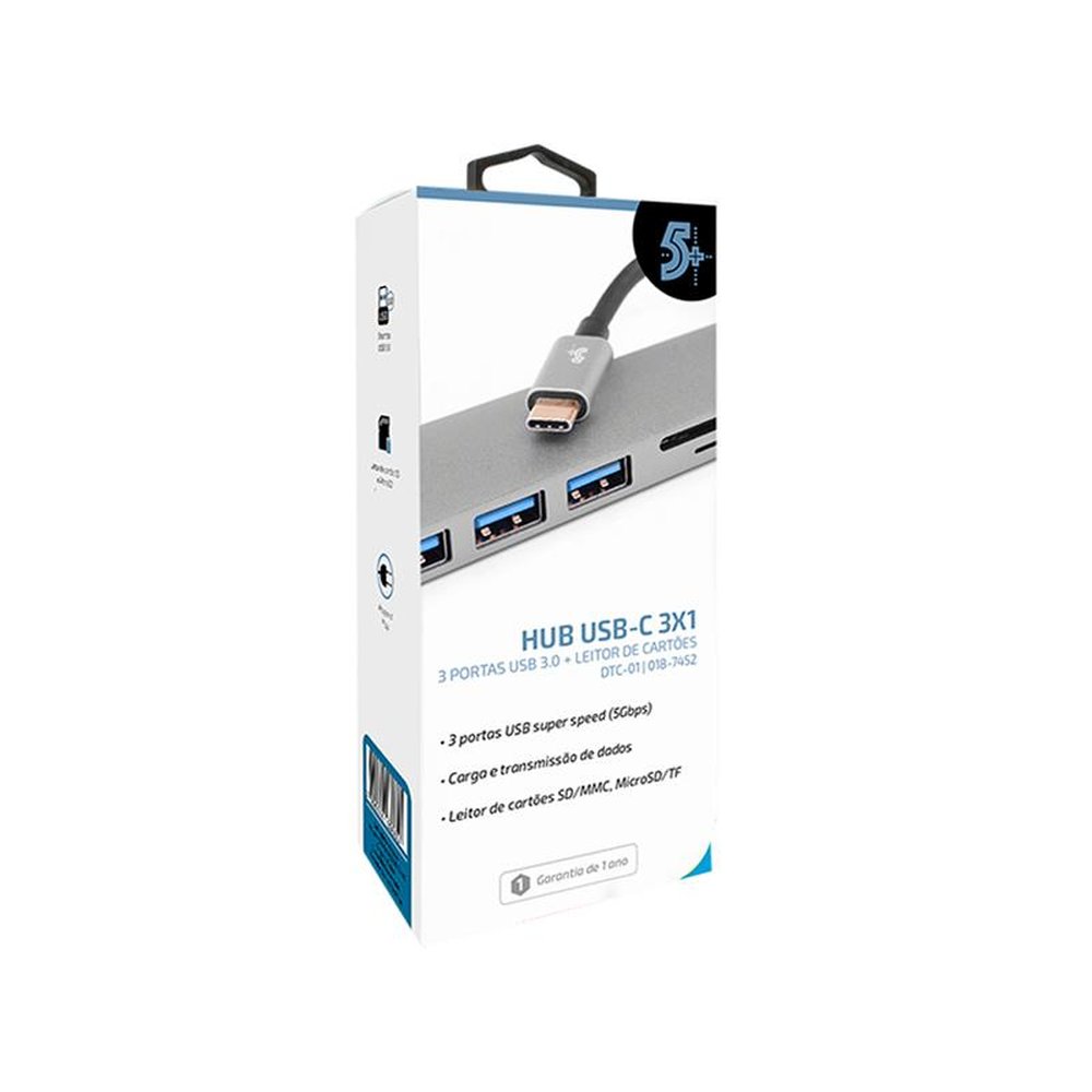 Hub USB-C para 3 USB 3.0 + Leitor SD e Micro SD