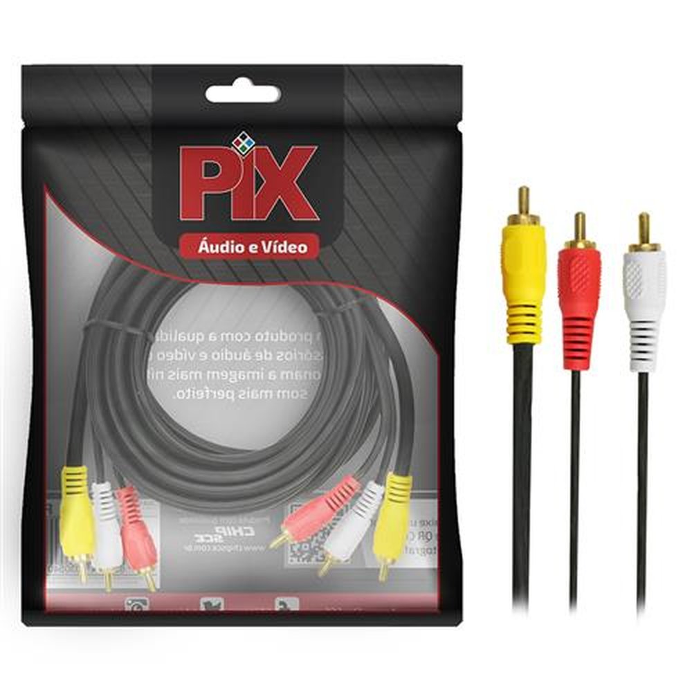 Cabo 3+3 RCA C/ Coaxial Central - 3m
