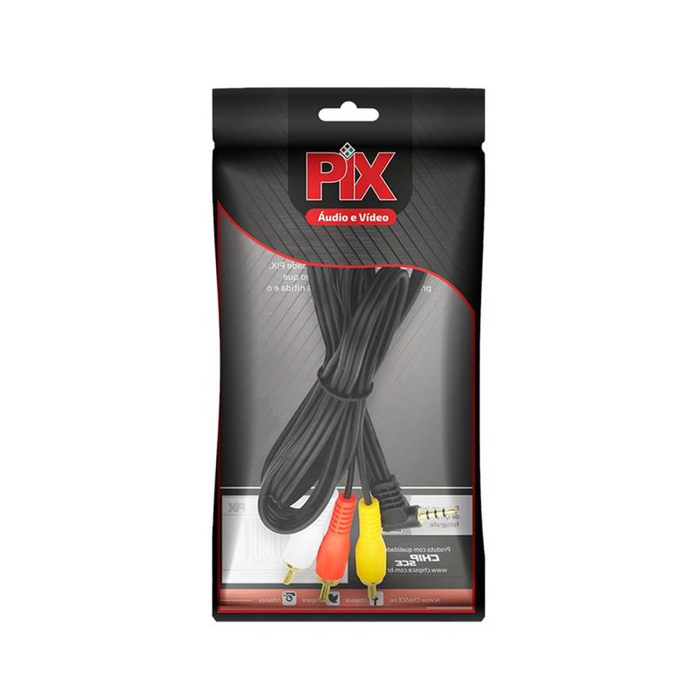 Cabo RCA Av - P3 Estéreo 90 Graus + 3 RCA Macho - 1.20m - Gold
