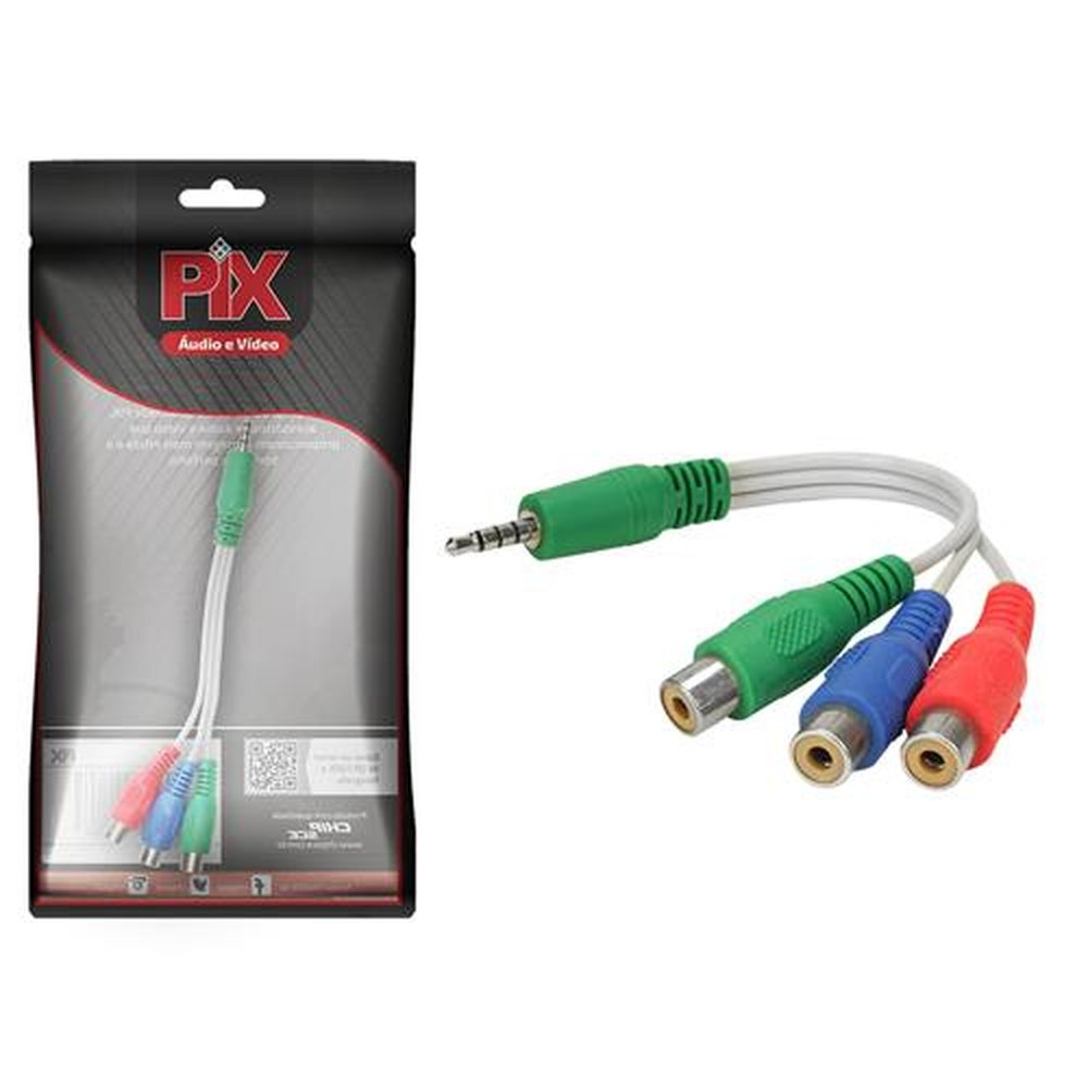 Cabo RCA Av - P3 Estéreo + 3 RCA Macho - 16cm - Video Componente