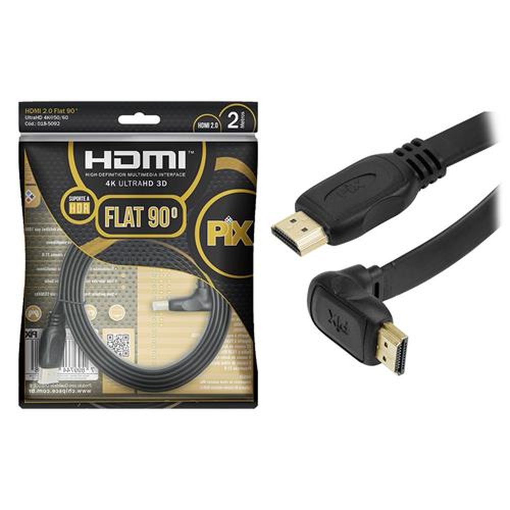 Cabo HDMI Flat Gold 90 Graus - 2.0 4K HDR 19p 2m