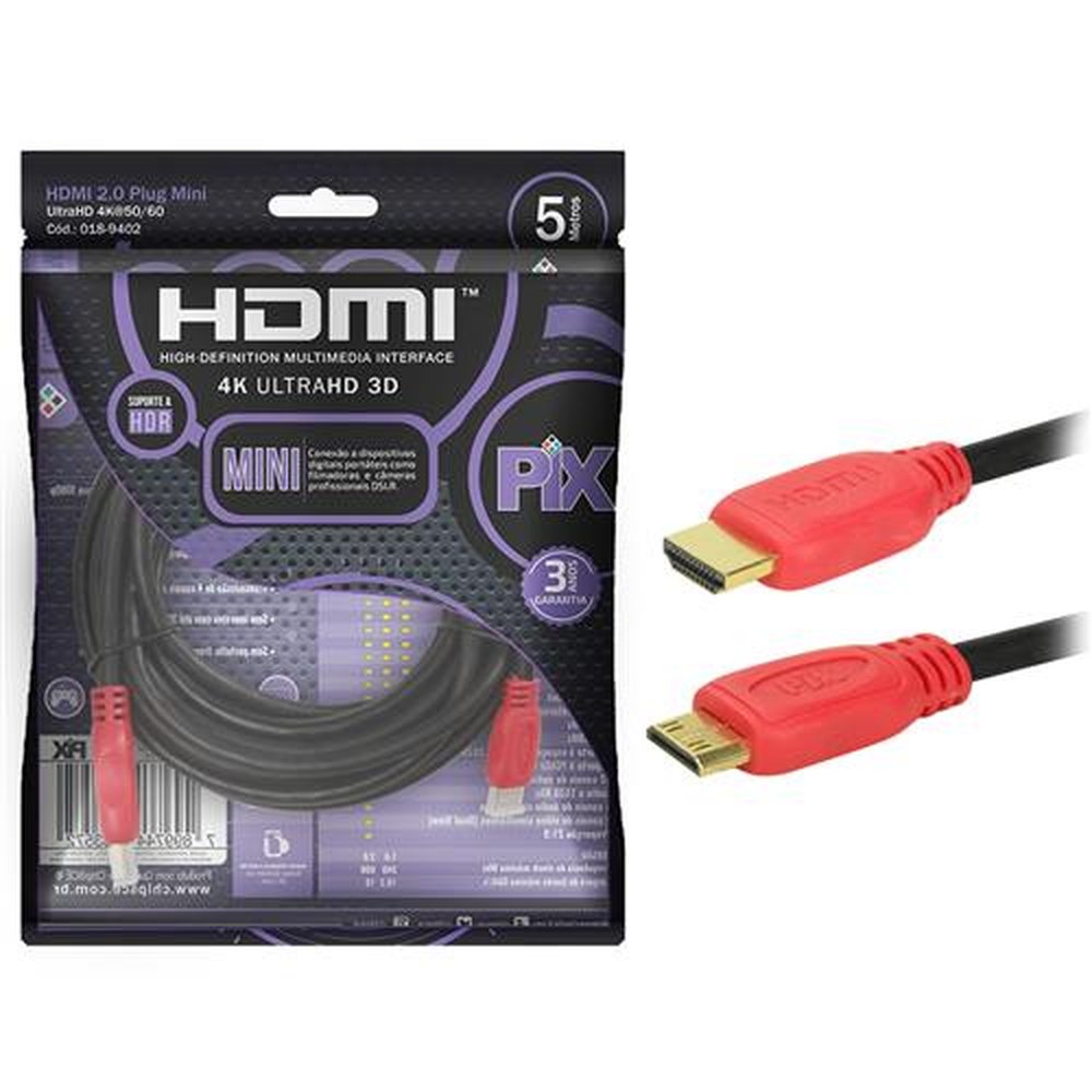 Cabo HDMI Mini X HDMI 2.0 4K HDR 19p 5m