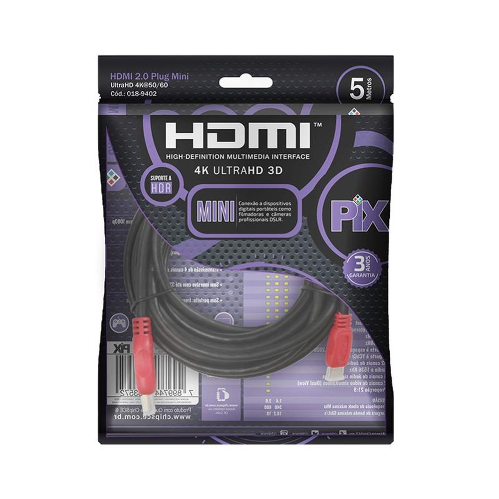 Cabo HDMI Mini X HDMI 2.0 4K HDR 19p 5m