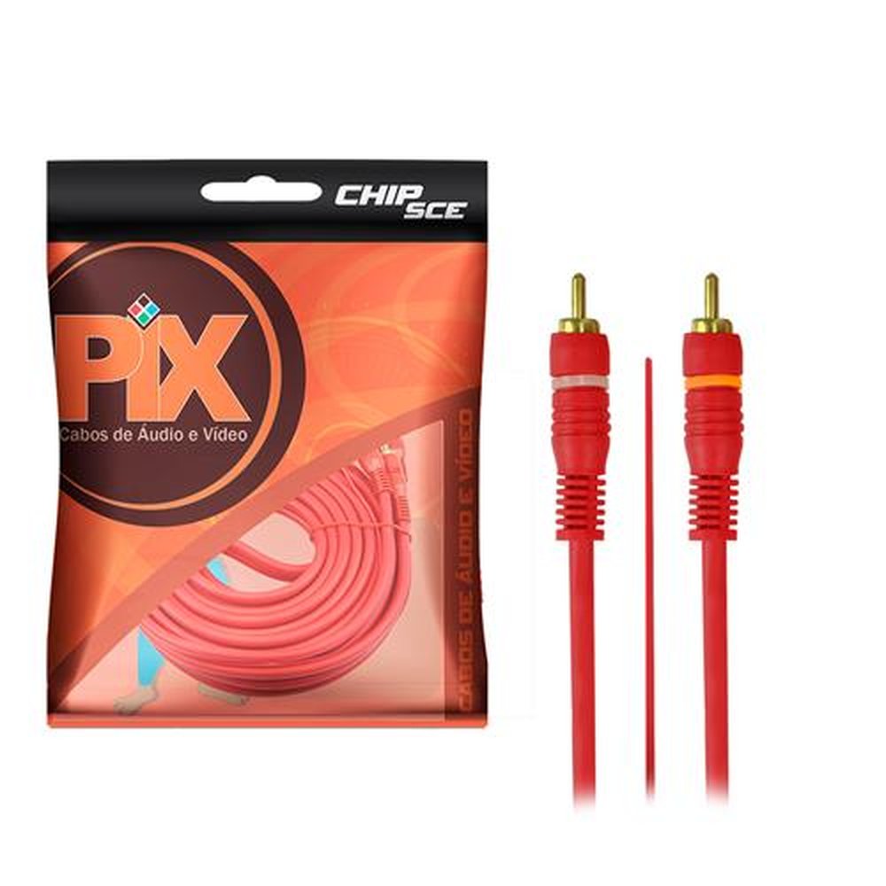 Cabo RCA Automotivo - 2 + 2 RCA 6mm Vermelho 5m - C/ Fio Remote